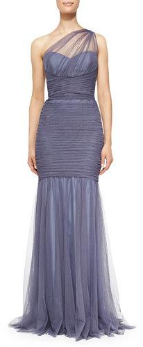 Mariage - Amsale One-Shoulder Draped Mermaid Gown, Periwinkle