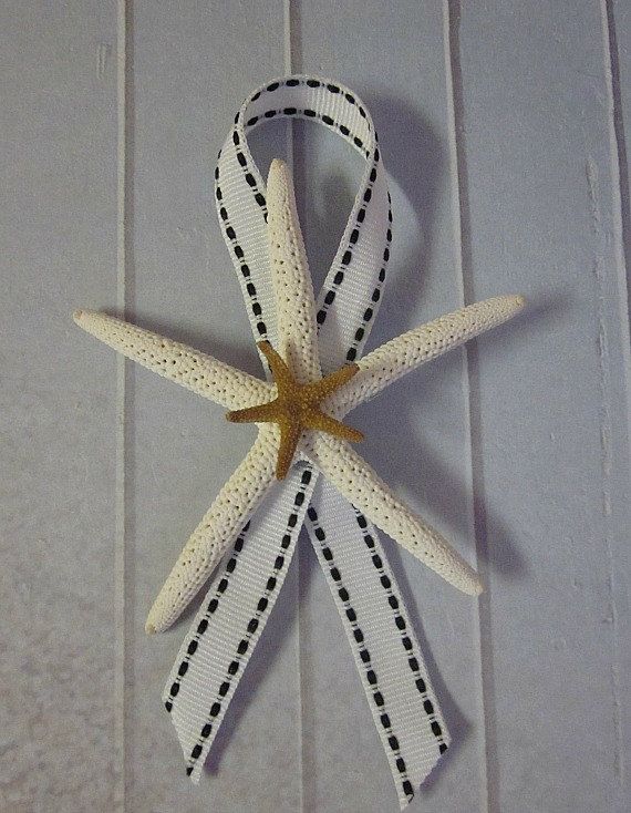 Mariage - Starfish Boutonniere Or Corsage, Beach Wedding, Custom Color Ribbon