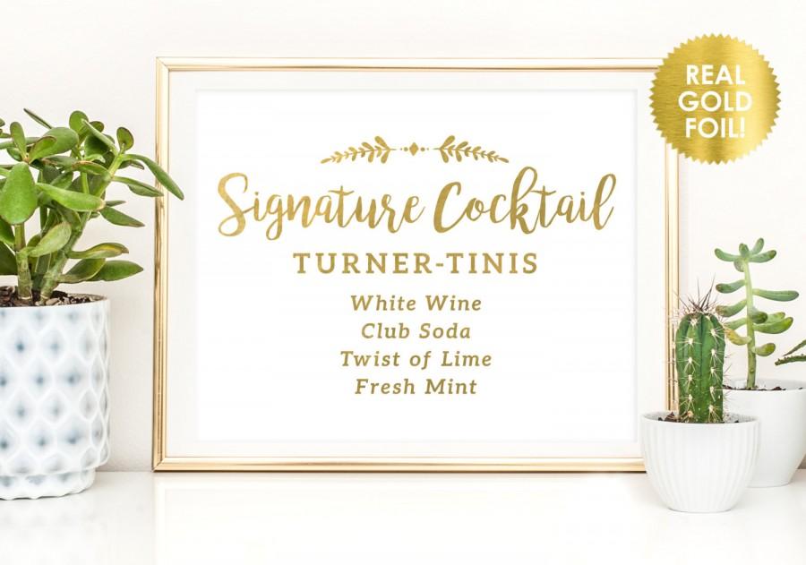 Wedding - Signature Cocktail Custom Foil Signs / Wedding Signs in REAL Foil / Custom Cocktail Sign / Bar / Reception Signs / Drink Sign / Peony Theme