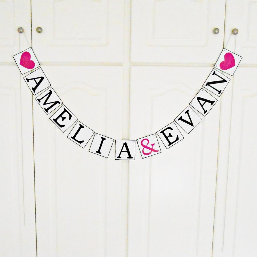 Mariage - FREE SHIPPING, Personalized wedding name banner, Bridal shower banner, Engagement decoration, Custom banner, Bachelorette party, Hot pink