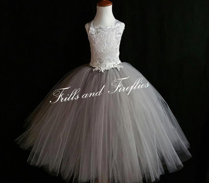Mariage - Silver Grey Flower Girl Corset Back Dress-Gray Lace Corset Dress-Tutu Dress-Other Colors Available- Size 1t, 2t, 3t, 4t, 5t, 6, 7, 8, 10, 12