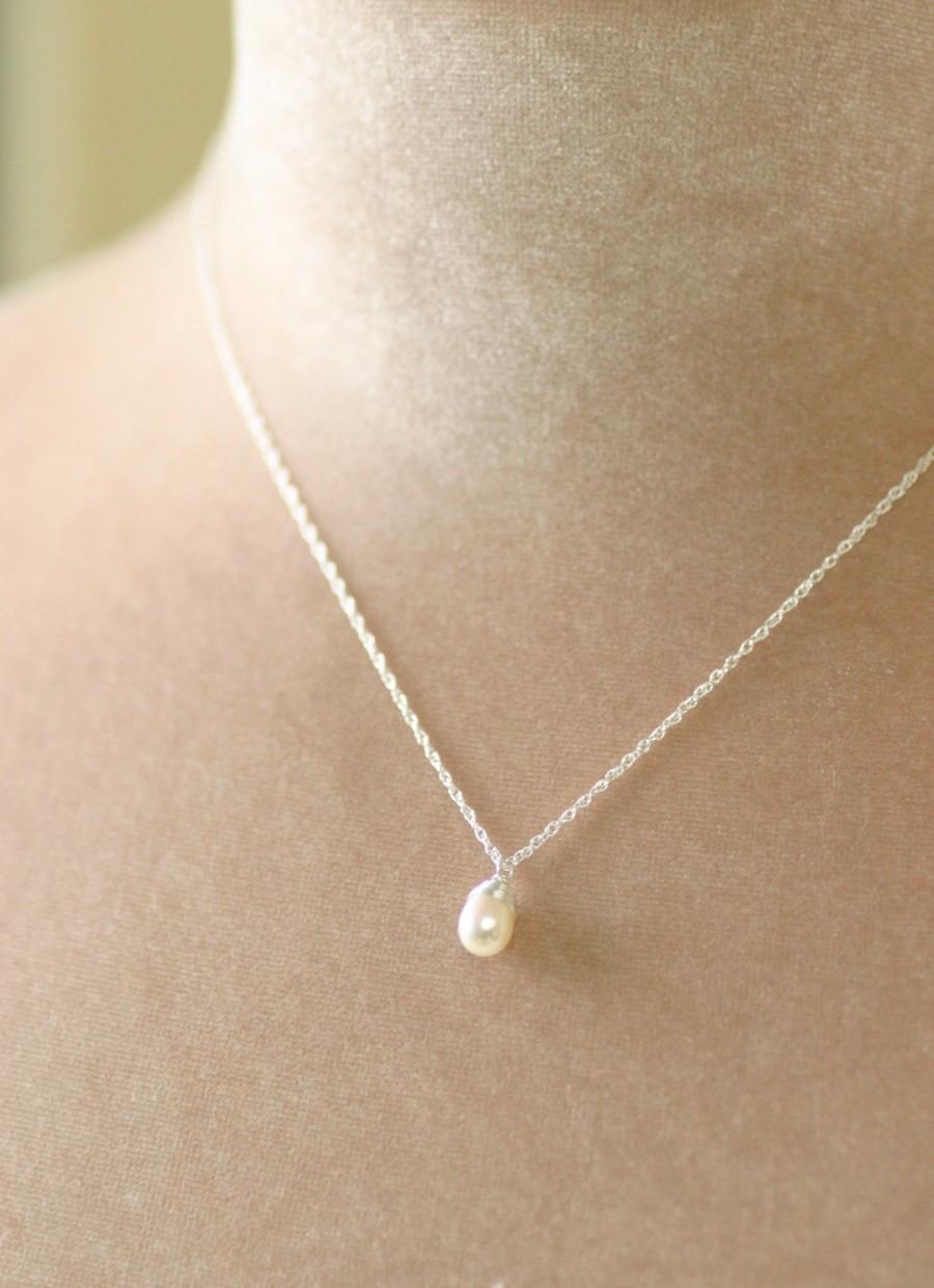 Mariage - Pearl drop necklace, pearl necklace wedding, single pearl necklace, solitaire necklace, bridesmaid necklace pearl - Sophie