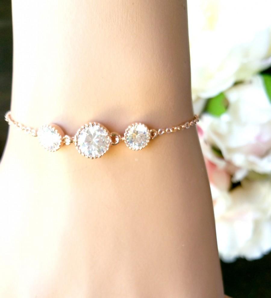 Hochzeit - ROSE GOLD Bracelet, Gold bracelet, Wedding Bracelet, Drop, bridesmaid gift, bridal gift, Clear, bridesmaid jewerly, wedding jewrly, gift