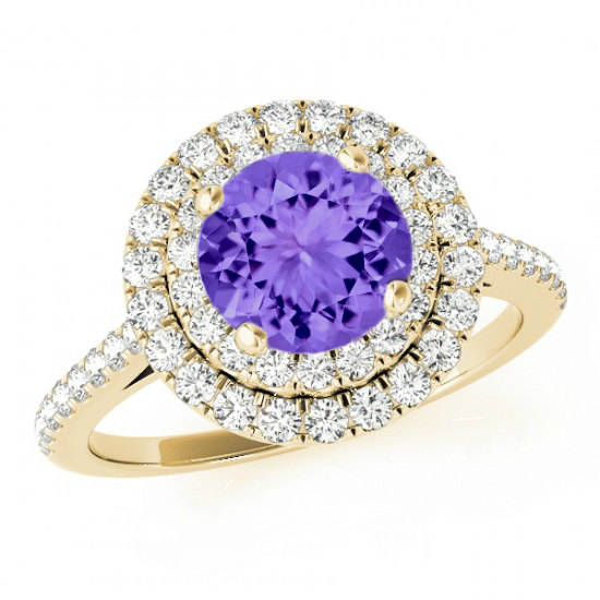 Mariage - Tanznaite & Diamond Double Halo Engagement Ring 14k Yellow Gold - Tanzanite Gemstone Wedding Rings for Women, Fashion, Cocktail, Anniversary