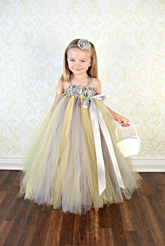 Mariage - Flower Girl Dress-Yellow, Gray/ Silver, Flower Girl Dress, Yellow Tutu Dress, Gray Tutu Dress, Girls Dress, Baby Dress, Newborn Dress