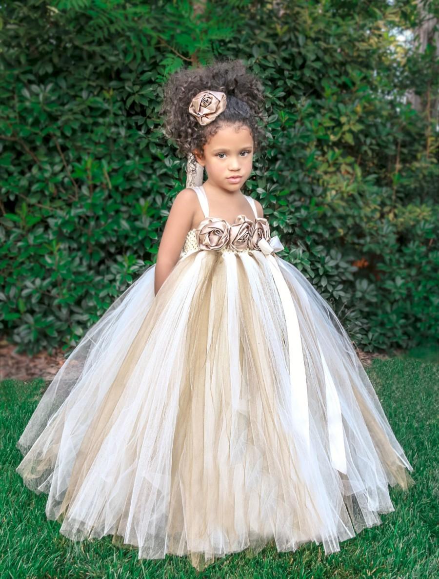 Wedding - Ivory, Gold, Champagne Flower Girl Dress, Ivory Flower Girl Tutu Dress, Gold Tutu Dress, Tutu Dress, Girls Dress, Baby Dress