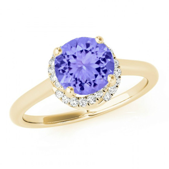 Mariage - 6.5mm (1 carat) Tanzanite & Diamond Swirl Halo Engagement Ring 14k Yellow, Rose or White Gold - Tanzanite Rings for Women - Anniversary Gift