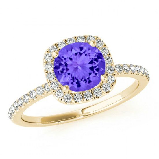 Mariage - 7.5mm Tanzanite & Diamond Cushion Halo Engagement Ring 14k Yellow Gold or White Gold Tanzanite Engagement Rings for Women - Anniversary Ring