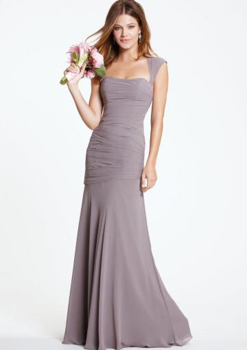 Mariage - Gray Cap Sleeves Ruched Zipper A-line Strapless Floor Length Chiffon