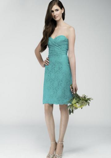 Mariage - Sleeveless Zipper Ruched Blue Column Lace Sweetheart Knee Length