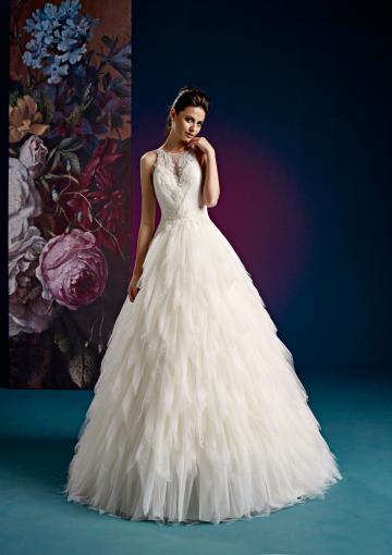 Mariage - White Sleeveless Appliques Buttons Ball Gown Straps Floor Length Tulle