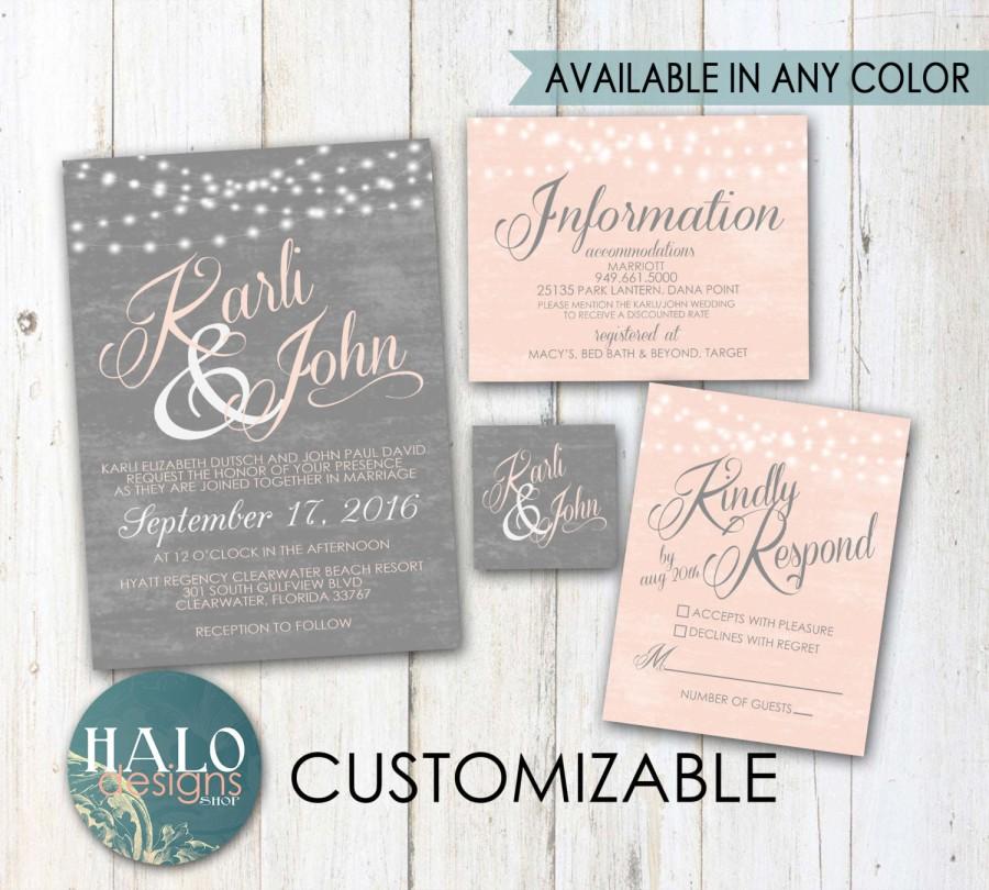 Hochzeit - Grey & Blush Wedding Invitations - Invitation Kit, Thank You Card, Save the Date, Printable, Postcard