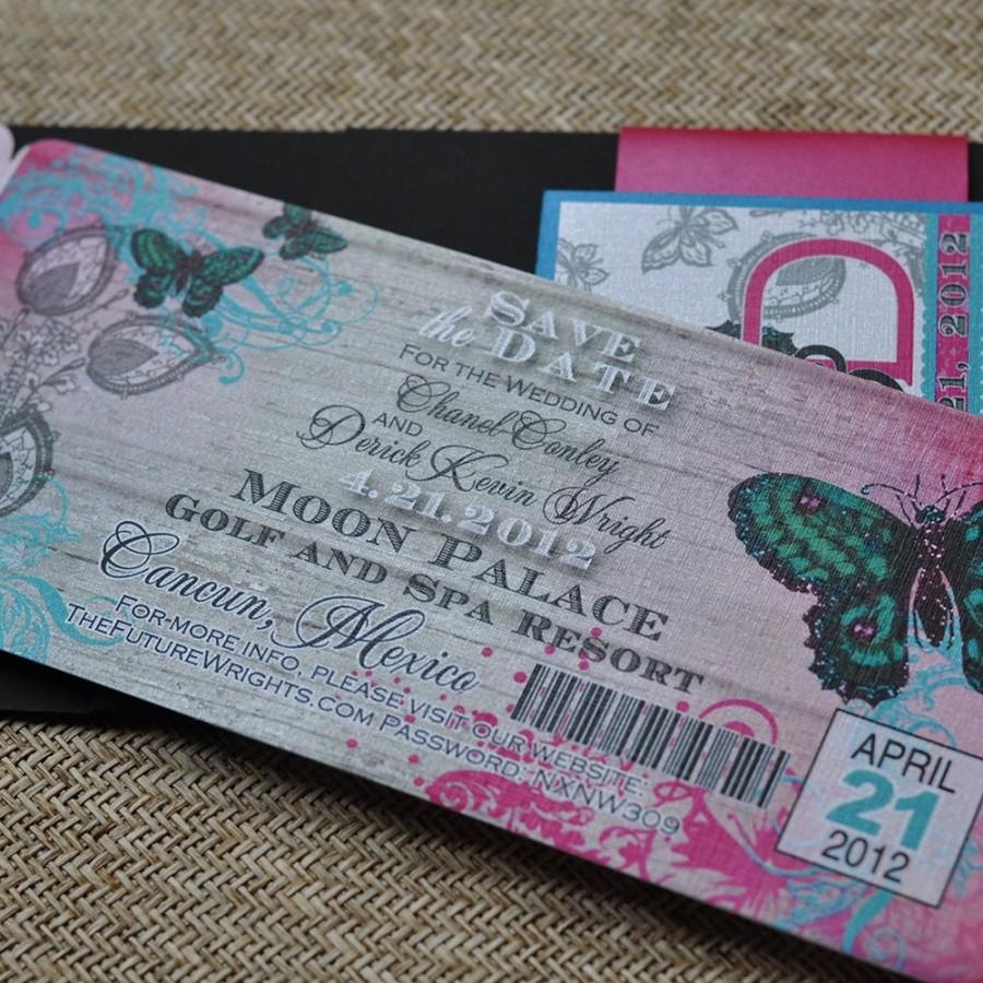زفاف - Boarding Pass Invitation or Save the Date Design Fee (Butterfly and Paisley Design)