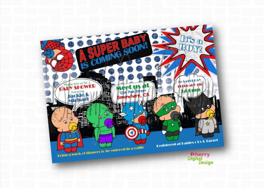 Свадьба - SuperHero Baby Shower Printable Invitation.  Baby Boy Super Hero Digital Shower Invite!