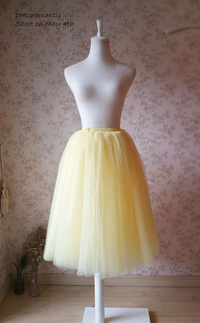 زفاف - Yellow Tea Length Adult /Teen Tutu Skirt. Midi Skirt. Elastic Tulle Skirt. Costumes. Plus Size Custom Tutu. Summer Yellow Bridesmaid (WT24)
