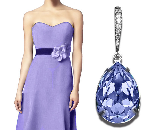 Hochzeit - Provence Lavender Crystal Earrings Bridesmaid Lavender Teardrop Rhinestone Earrings Swarovski Lavender Earrings Purple Lilac CZ Earring