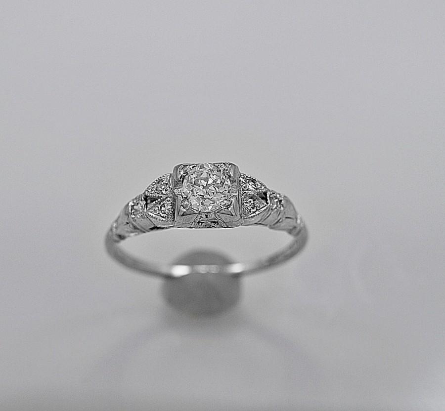 زفاف - Vintage Engagement Ring .31ct. Diamond & Platinum Art Deco - J35612