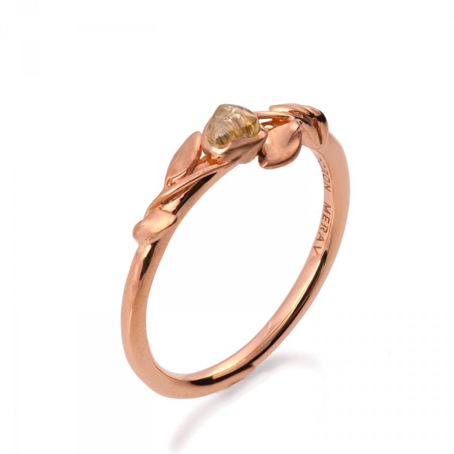 Hochzeit - Leaves Engagement Ring - 18K Rose Gold and Rough Diamond engagement ring, Unique Engagement ring, rough diamond ring, raw diamond ring, 14