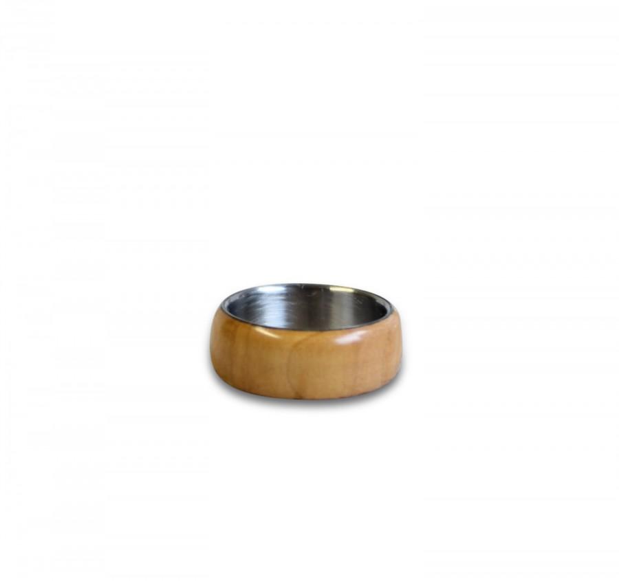 Свадьба - Pear wood and stainless steel ring unisex wood ring