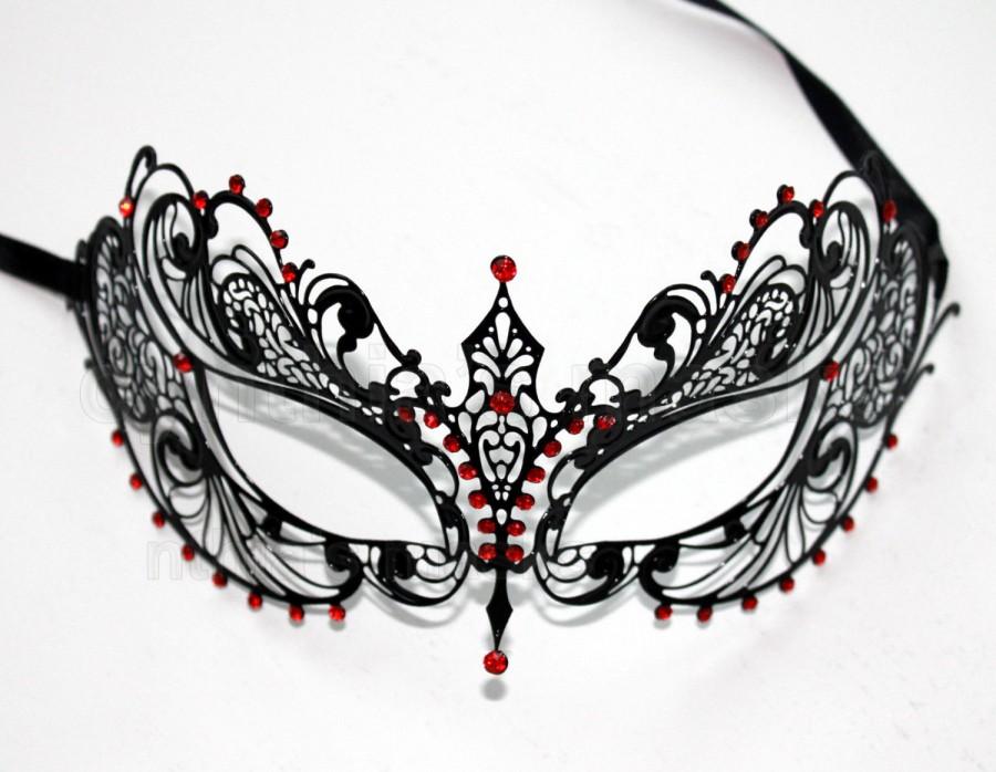 Mariage - Black laser cut Venetian Phoenix Mask Masquerade w/ Red Rhinestones  SKU: 6F11B