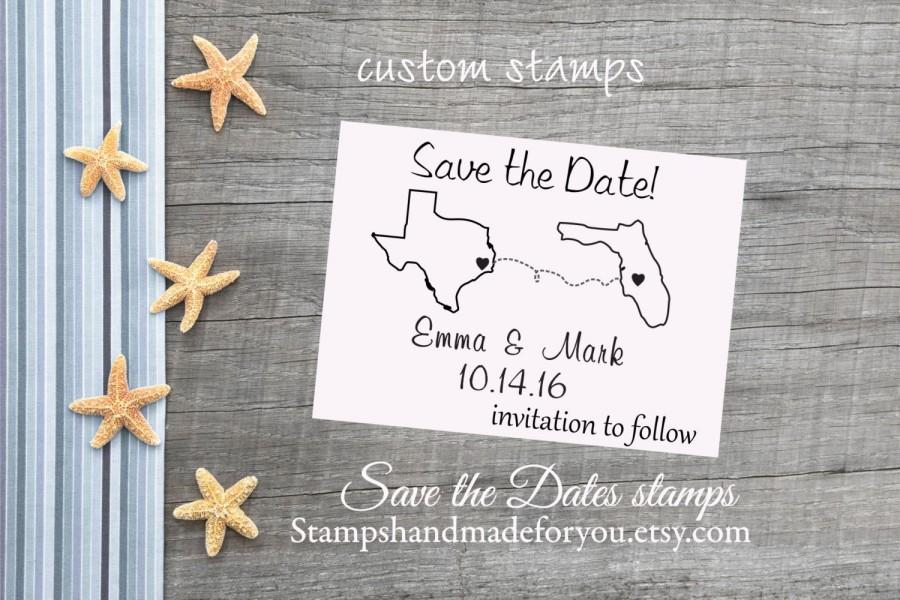 Hochzeit - Save the Date Rubber Stamp with Connecting States or Countries, DIY Wedding Destination Wedding