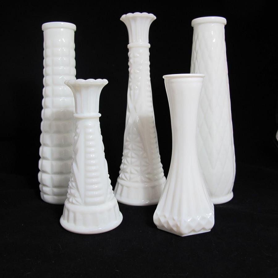 Wedding - Vintage Milk Glass Vases - The Piper Collection - Set of 5 Milk Glass Vases, Hand Styled Collection