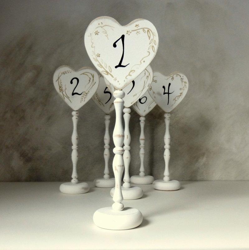 Hochzeit - Wedding Table Numbers Signs, Rustic Table Numbers, Wooden  Signs, White Wedding Signs, Heart Table Numbers Set of 6