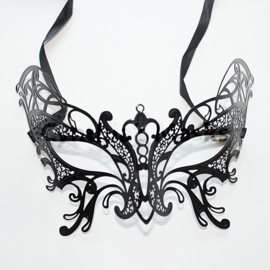 زفاف - Black laser cut Venetian Filigree Butterfly Mask Masquerade MG-01BK SKU: 6F12B