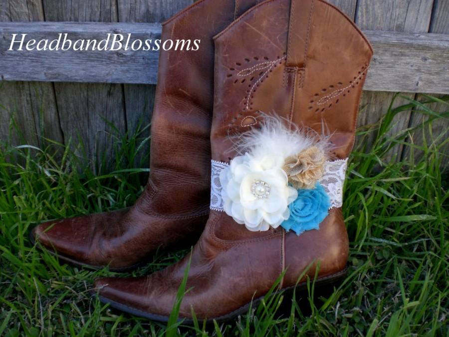 Wedding - TURQUOISE Boot Bracelet - Boot Band - Boot Accessory - Wedding Boot Cuff - Boot Flower - Rustic Wedding - Boot Jewelry - Country Wedding