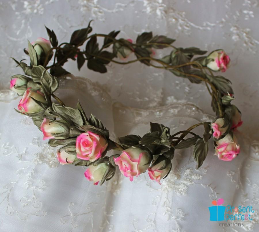 زفاف - Bridal hair garland, bridal flower circlet, rose vine, bridal vine
