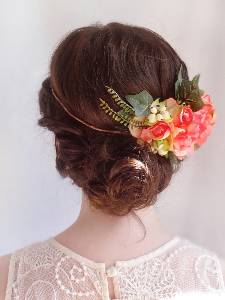 Wedding - flower crown wedding, coral wedding, coral flower headband, floral headpiece, head wreath, pink floral crown, bridal flower crown, peony