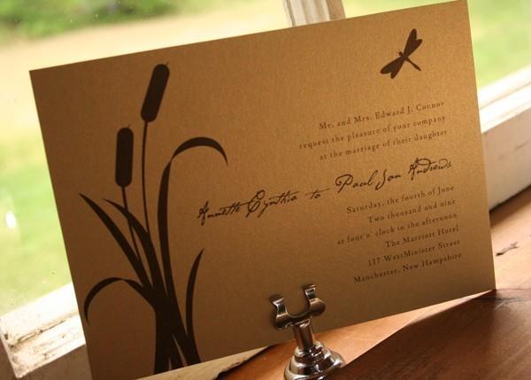 Wedding - Wedding Invitation Cattail and dragonfly  - Deposit to get started