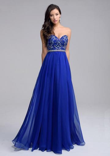 Mariage - Ruched A-line Sweetheart Blue Red Sleeveless Beads Zipper Chiffon Floor Length