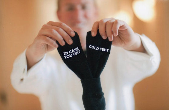Hochzeit - Embroidered Grooms Socks ‘in case you get cold feet’ best wedding gift wedding idea grooms gift weddings wedding