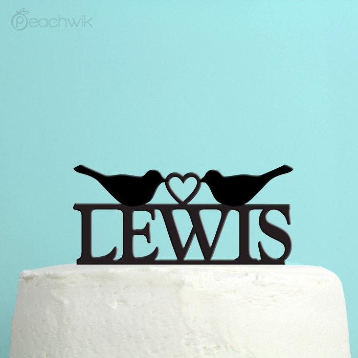 Wedding - Wedding Cake Topper - Personalized Love Birds Cake Topper -  Last Name Wedding Cake Topper -  Custom Colors - Peachwik Cake Topper - PT20