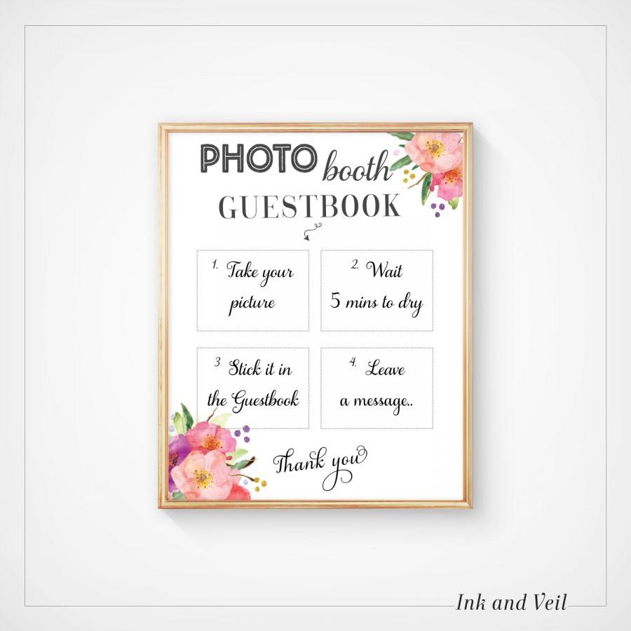 Свадьба - Photo Booth Guestbook sign, Wedding Guest Book Photo Sign, Wedding photo booth, photo booth props, floral wedding sign, 8x10 - Adrianna