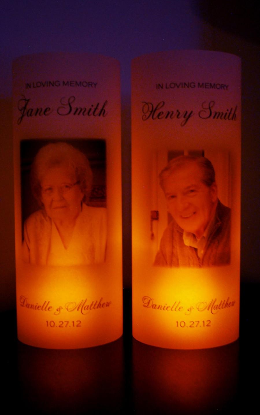 Mariage - In Loving Memory Vellum Paper Luminary - Wedding Remembrance LED Candle Indoor Luminaries Photo Picture Photograph Memorial Honor Mom Dad