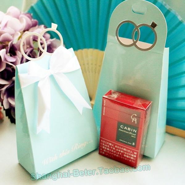 Mariage - 12pcs Tiffany blue love ring wedding theme wedding candy box creative DIY wedding candy bag box TH021