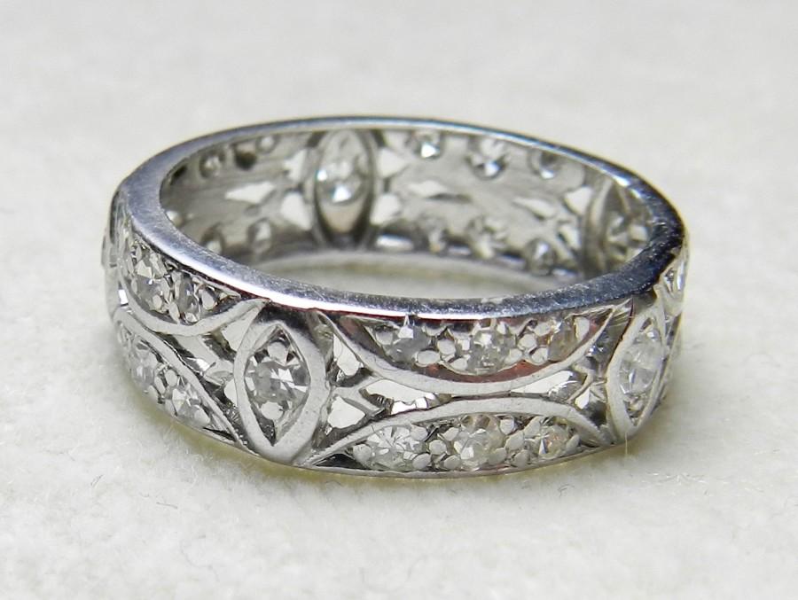 زفاف - Platinum Eternity Ring .87 Ct Platinum Diamond Wedding Band 1920s Antique Art Deco Diamond Half Eternity Platinum Stacking Ring Band