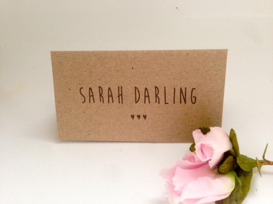 Wedding - 100 Wedding Name Cards or Place Cards. Three Hearts. Customised. Kraft. Rustic. Country chic.