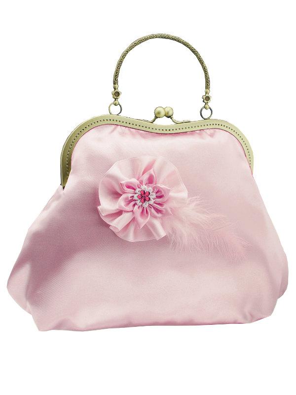 Wedding - Satin pink handbag, formal or vintage style, purse bag, evening frame clutch bag, party bag, womens clutch bag  with handle 11603
