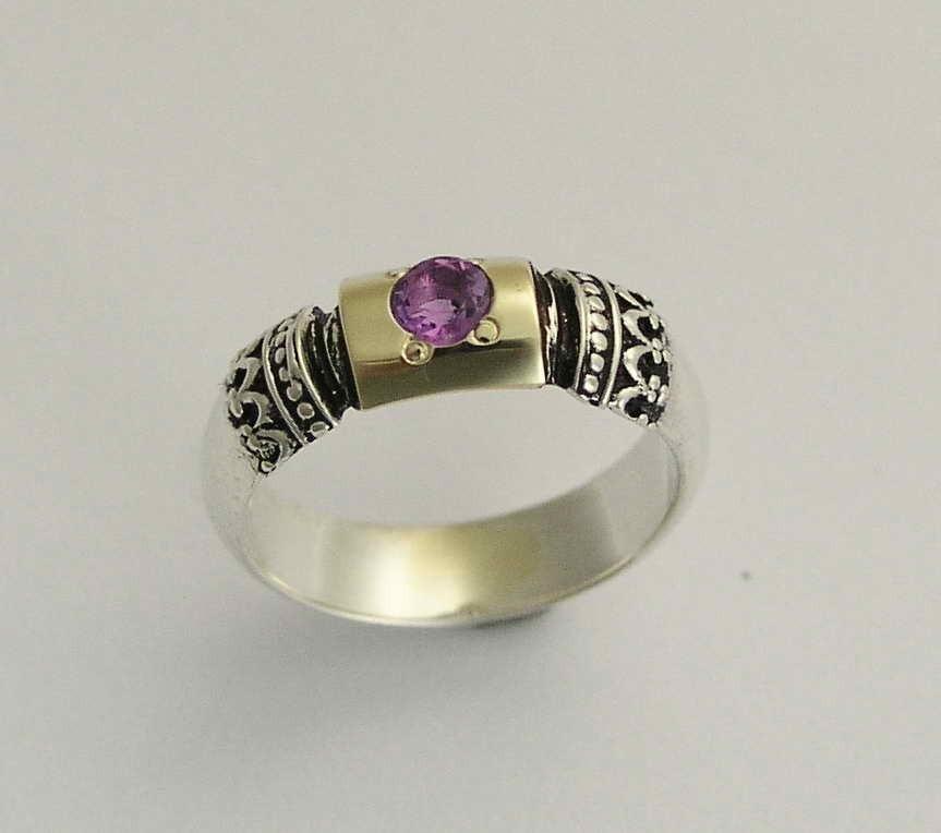 Wedding - Gemstone ring, Sterling silver band, amethyst ring, silver gold ring, filigree ring, engagement ring, purple stone ring - Forever R0115X