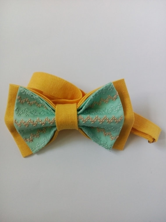 Свадьба - Mens Bow tie Embroidered Yellow Mint Chevron Tie Ricamato Cravate Menta Giallo Brodé Menthe Jaune Noeud Papillon Gestickte Gelb Mint Fliege