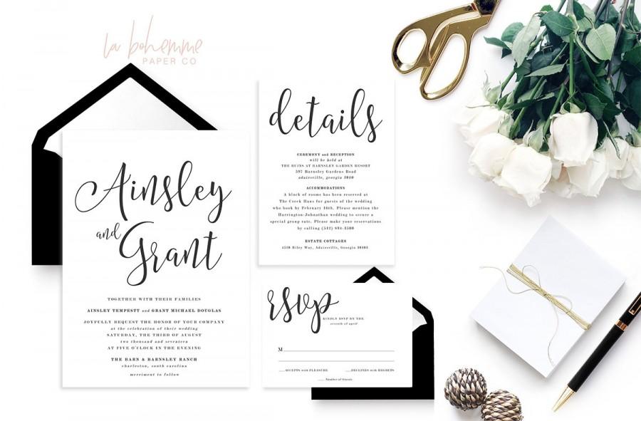 Hochzeit - Printable Wedding Invitation Suite / Calligraphy / Wedding Invite Set - The Ainsley Suite