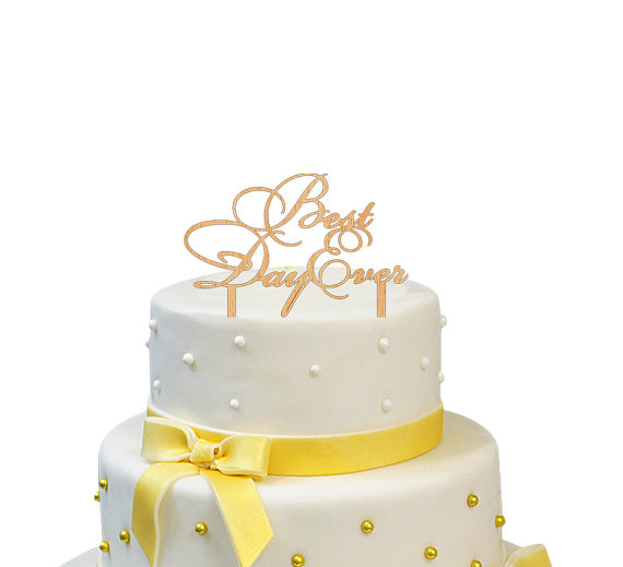 Hochzeit - Best Day Ever Cake Topper Wedding Cake Wooden Rustic Wedding Topper Wood Wedding Cake Topper