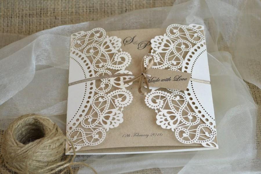 Wedding - Laser Cut Wedding Invitation, Doily Laser Cut Wedding Invite, Rustic Wedding Invite, Doily Wedding Invitation,