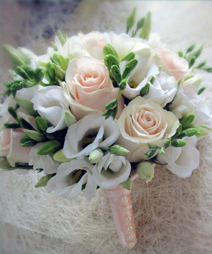 Свадьба - Bridal Bouquet with white freesia, wedding flowers, traditional wedding, bridesmaid bouquet