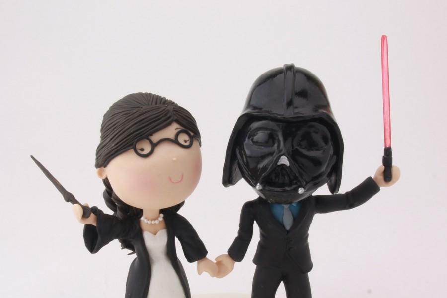 Mariage - Witch and Sith wedding. Harry Potter/Star Wars cake topper. Wedding figurine.  Handmade. Fully customizable.