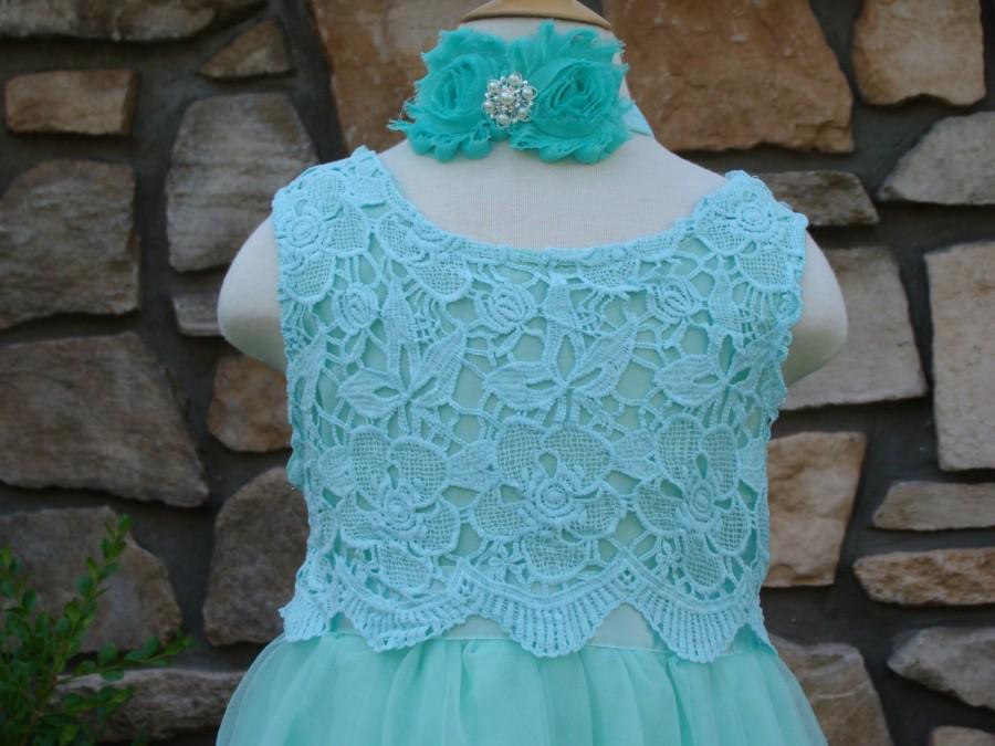 Свадьба - Mint Flower Girl ,Wedding Dress,  Lace Baby Dress,baby  Dress-Girls Dress-Flower Girl DressLace dress-birthday dress-toddler dress