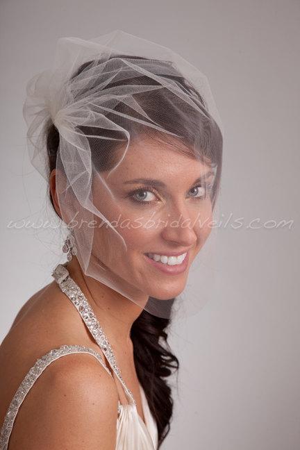 زفاف - Wedding veil, Tulle Side Blusher Birdcage Veil- White, White Sparkle, Diamond White, Ivory, Ivory Sparkle, Champagne, Black, More Colors